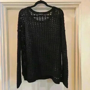 Trouve Womens Linen Mohair Long Sleeve Knit Sweater Black Size Large